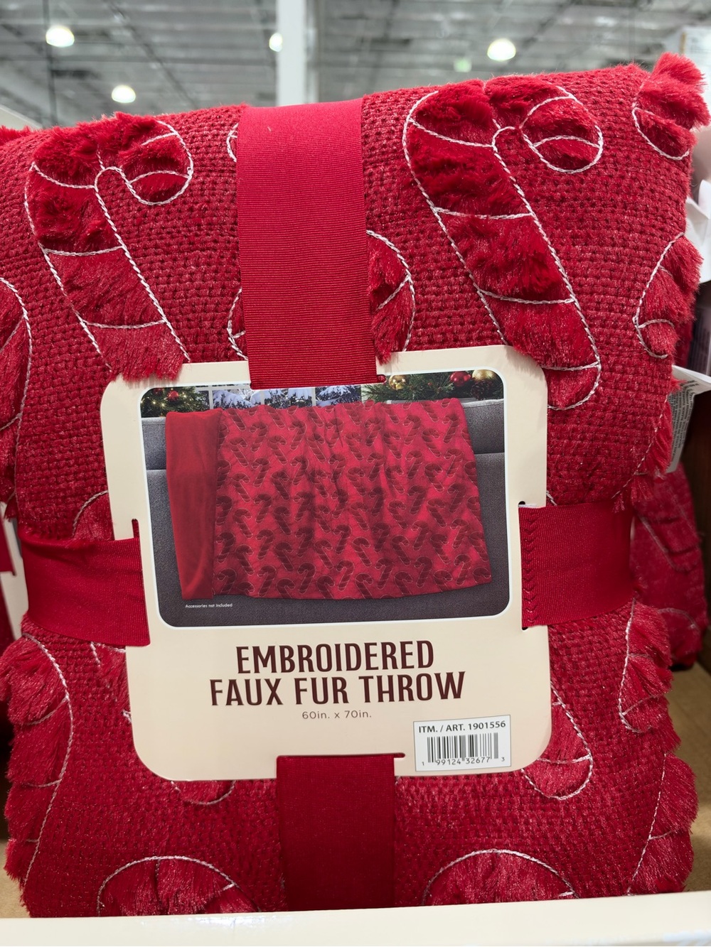 Northwest Red Embroidered Faux Fur Throw Blanket